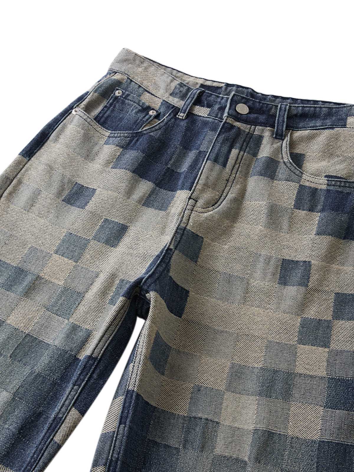 Sneakerhill Checkerboard Jacquard Wide Leg Jeans - 2193 - sneakerhillcom