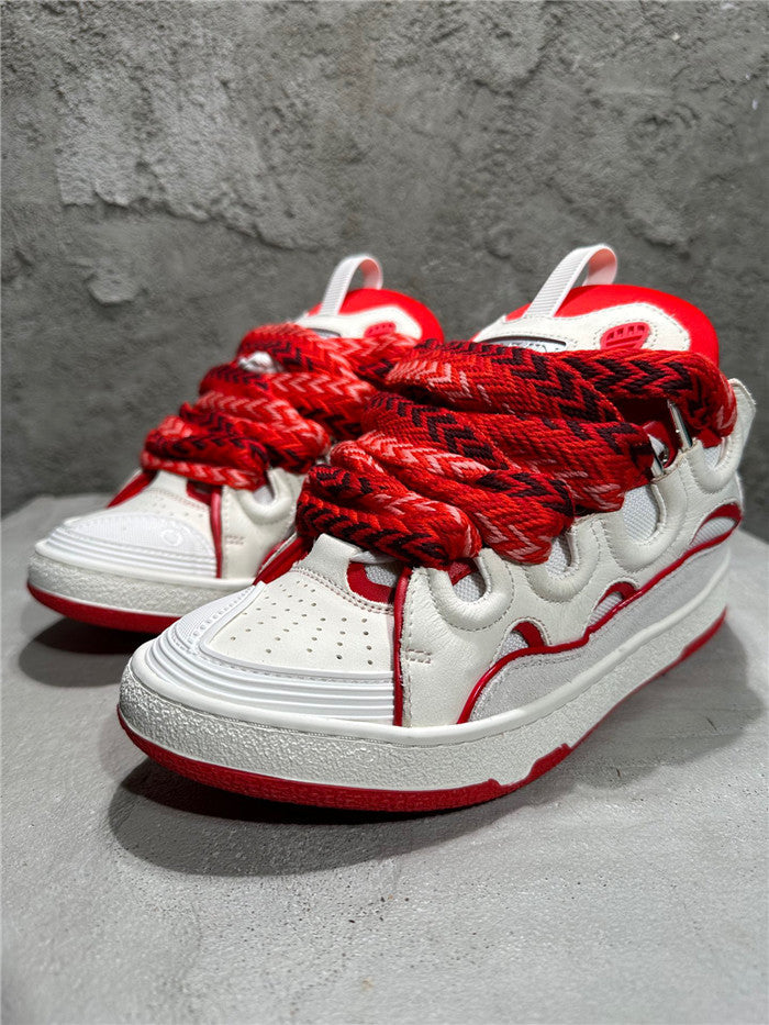 Premium Men Leather Curb Sneaker red white - sneakerhillcom