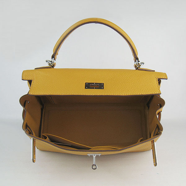 HMS Kelly 32cm Togo Leather Handbag 6108 Yellow Silve Kilta bags