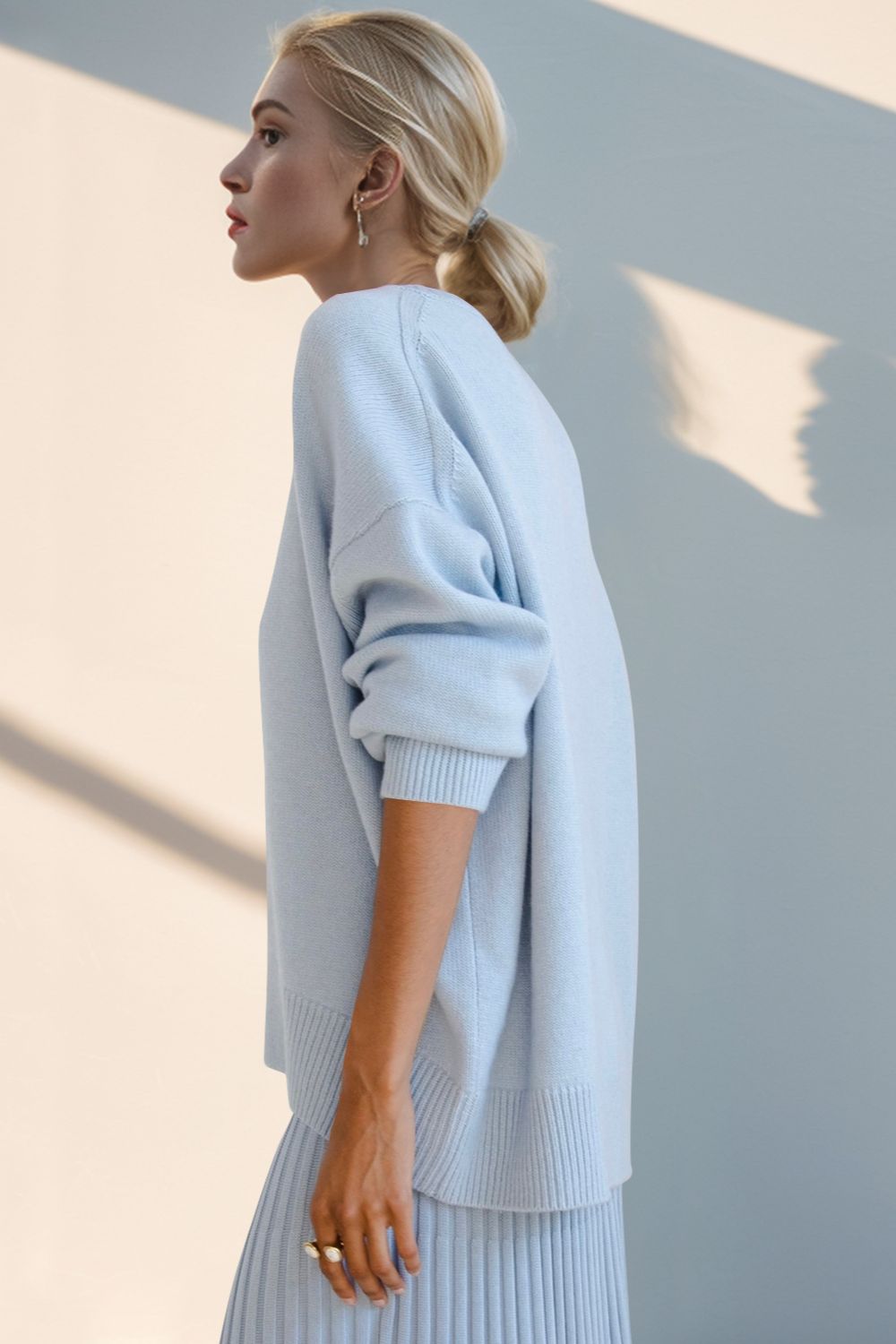 Basic Bae Round Neck Dropped Shoulder Sweater Trendsi