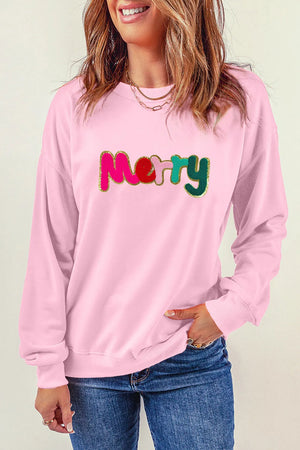 MERRY Round Neck Long Sleeve Sweatshirt Trendsi