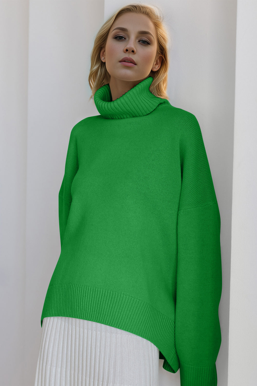 Basic Bae Turtleneck Dropped Shoulder Long Sleeve Sweater Trendsi