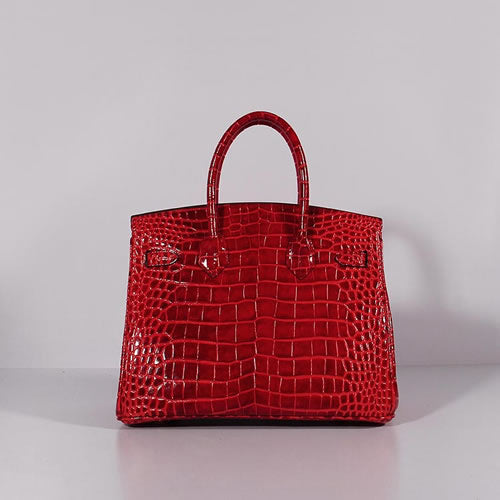 Birkin 30cm Crocodile Leather Bag With Strap Red Gold - sneakerlandnet