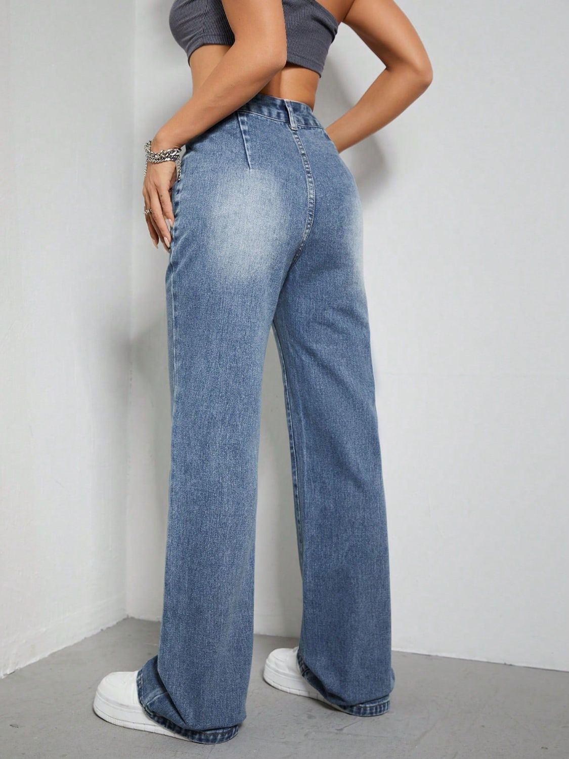 High Rise Wide Leg Jeans with Pockets Trendsi