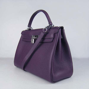 HMS Kelly 32cm Togo Leather Handbag 6108 Purple Silve Kilta bags