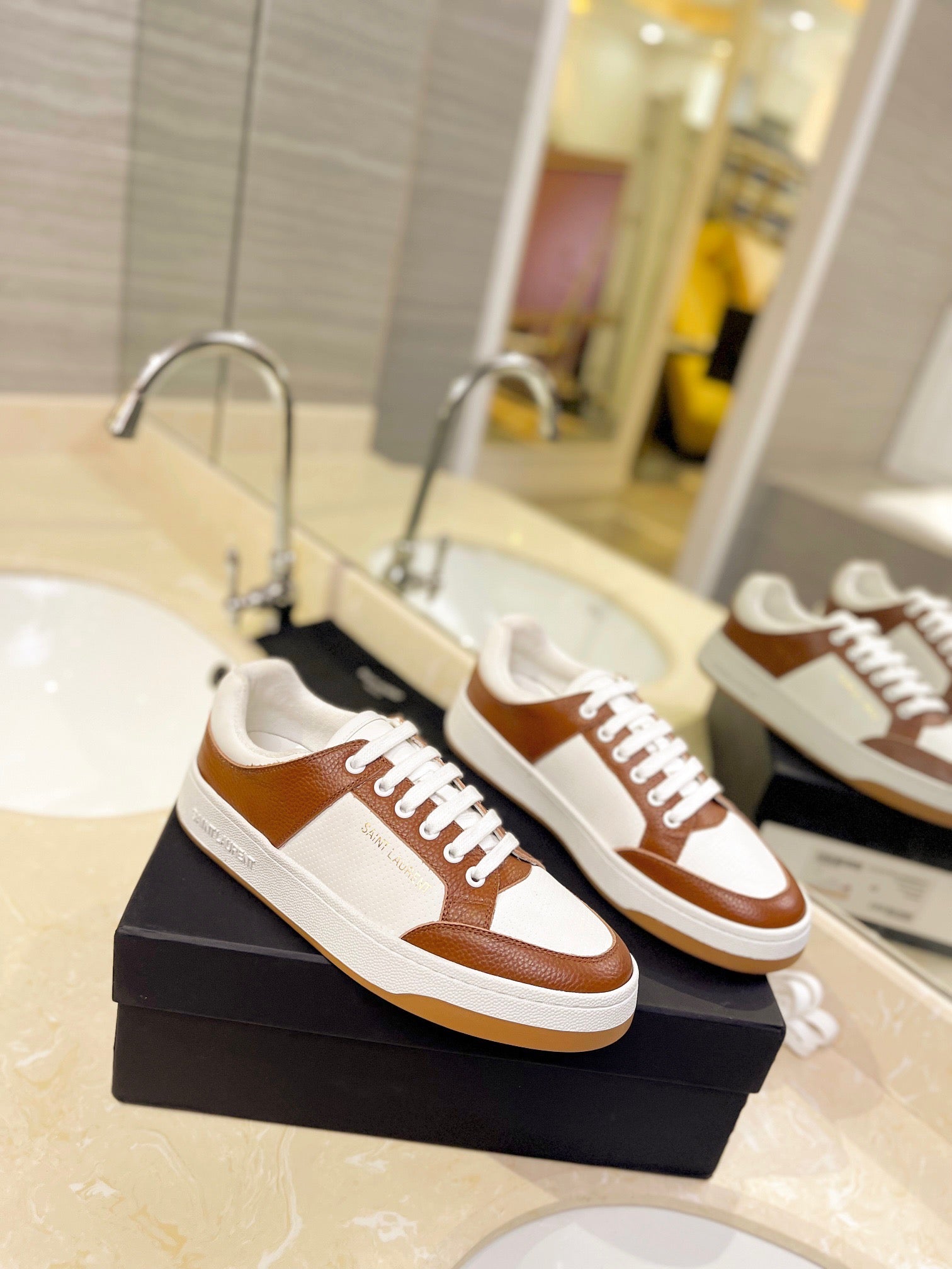 VSL Brown and White Leather Sneakers-166 - sneakerhillcom