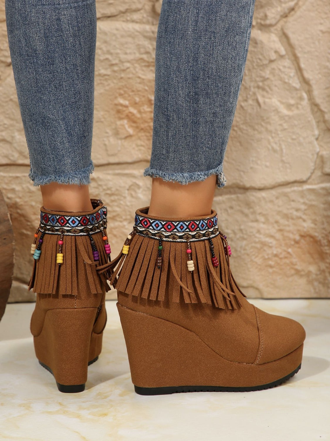 Fringe Suede Wedge Boots Trendsi