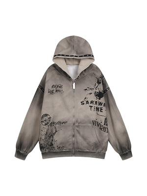 Sneakerhill Vintage Dirty Graffiti Hooded Jacket - sneakerhillcom