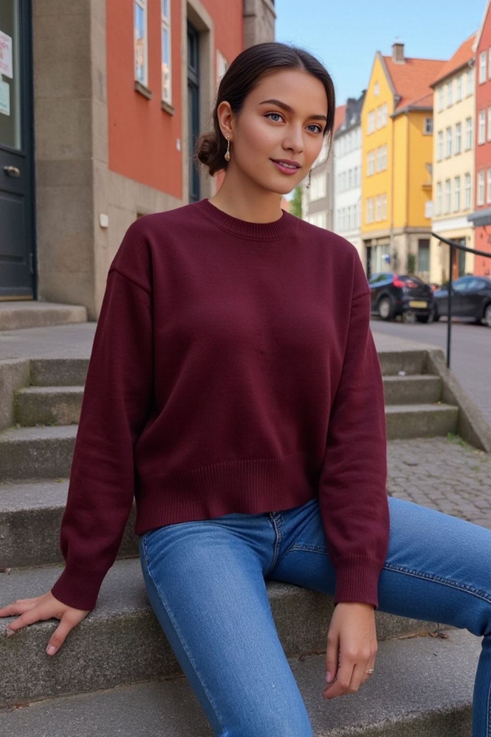 Basic Bae Round Neck Dropped Shoulder Sweater Trendsi