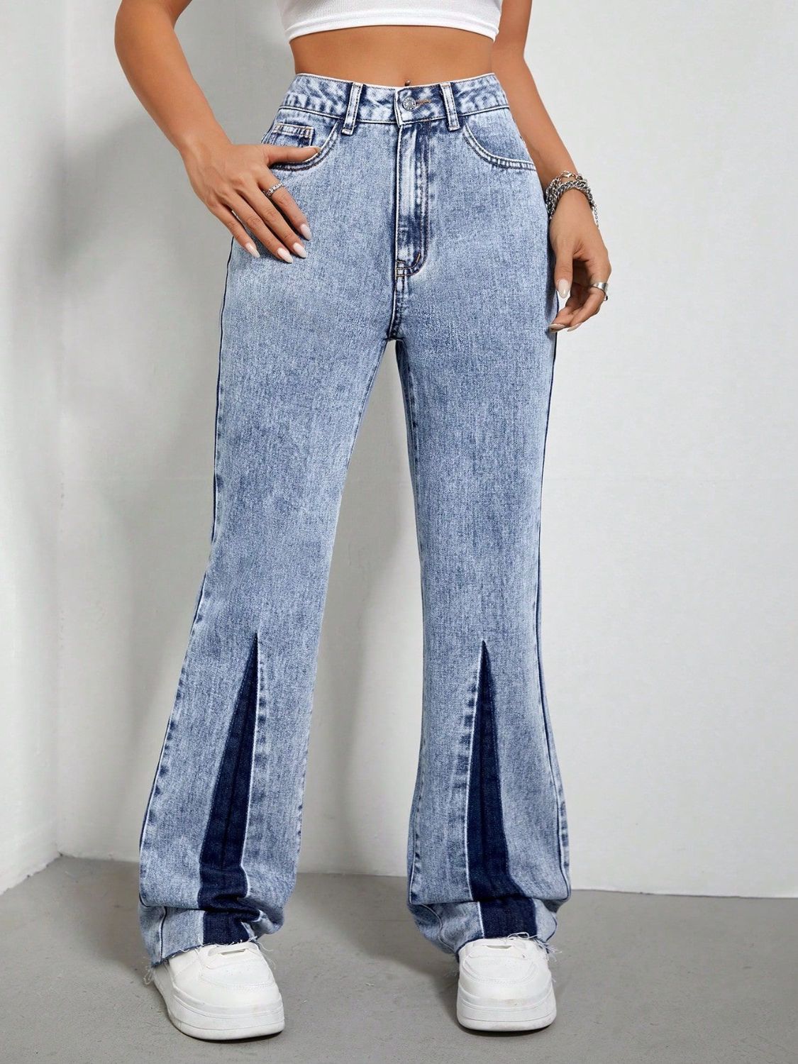 Contrast Bootcut Jeans with Pockets Trendsi