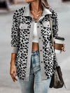 Full Size Leopard Collared Neck Button Up Long Sleeve Jacket Trendsi