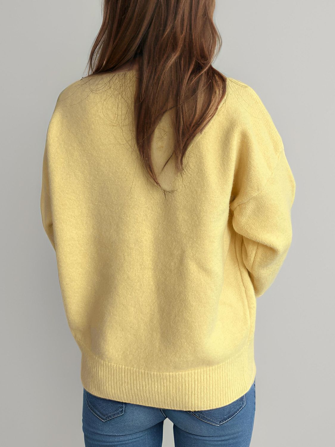 Round Neck Dropped Shoulder Long Sleeve Sweater Trendsi