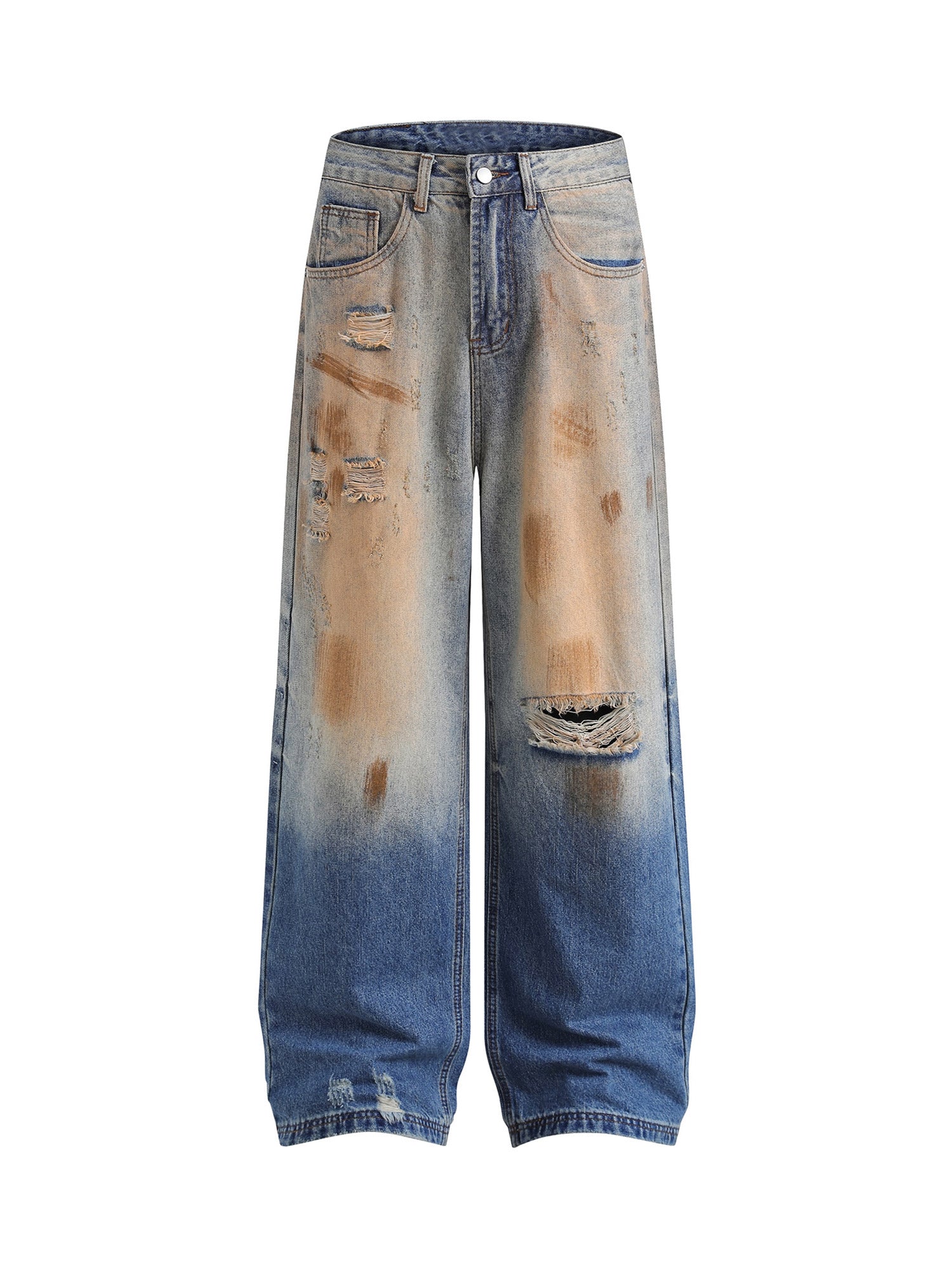 Sneakerhill Retro Ripped Washed Patina Street Hip-Hop Jeans - sneakerhillcom