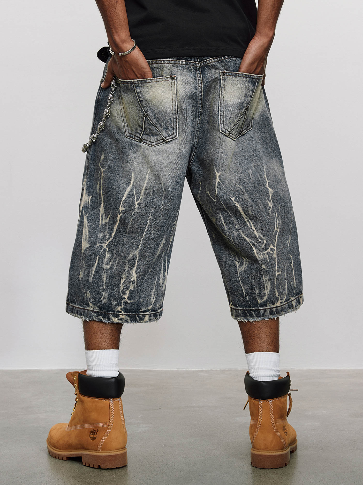 Sneakerhill Lightning Pattern Denim Hip-hop Jorts