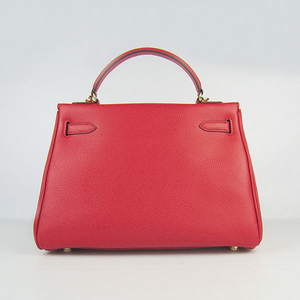 HMS Kelly 32cm Togo Leather Handbag Red/Golden Kilta bags