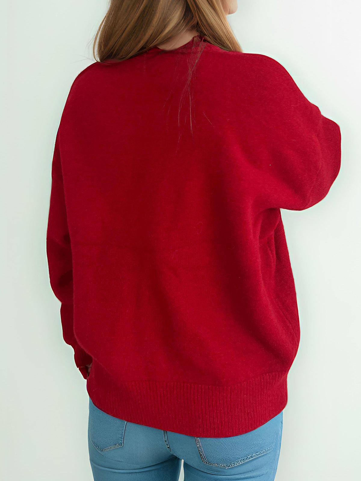 Round Neck Dropped Shoulder Long Sleeve Sweater Trendsi