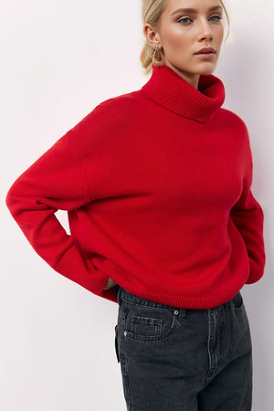 Basic Bae Turtleneck Long Sleeve Dropped Shoulder Sweater Trendsi