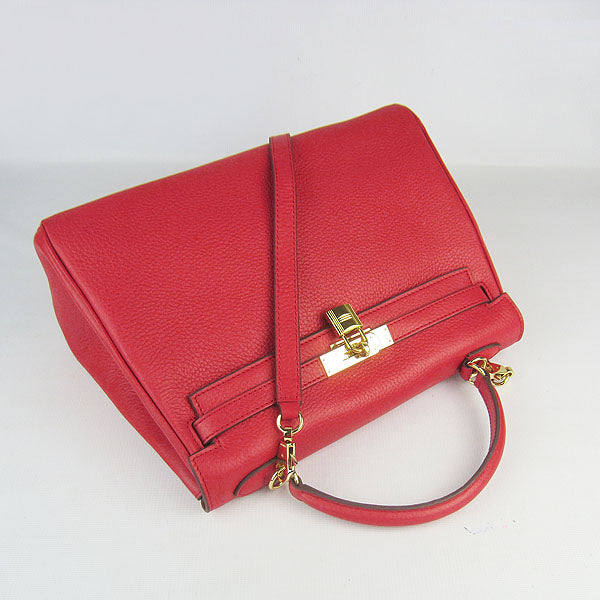 HMS Kelly 32cm Togo Leather Handbag Red/Golden Kilta bags