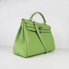 HMS Kelly 35cm Togo Leather Handbag Green/Silver Kilta bags