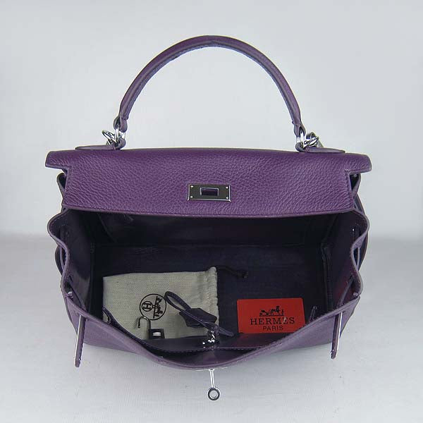 HMS Kelly 32cm Togo Leather Handbag 6108 Purple Silve Kilta bags