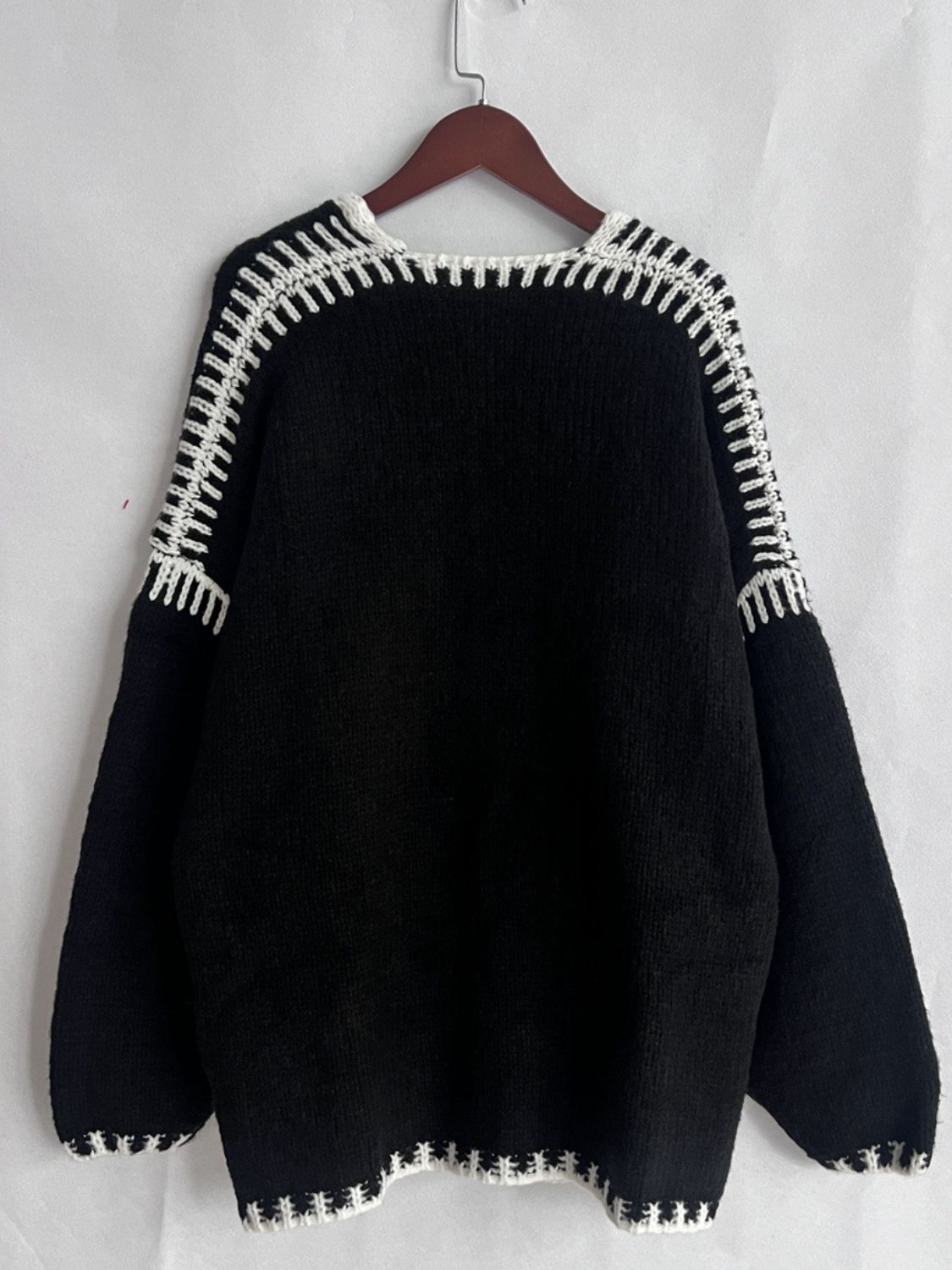 Double Take Contrast Open Front Dropped Shoulder Cardigan Trendsi