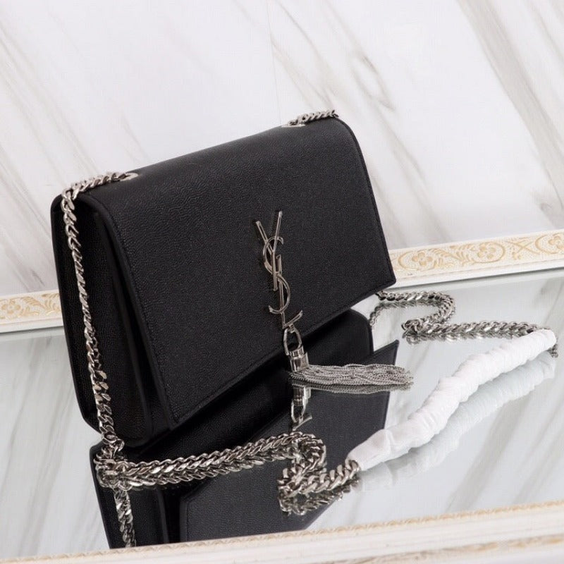 Sneakerhill - Medium Kate Tassel Bag With Chain Black - sneakerhillcom