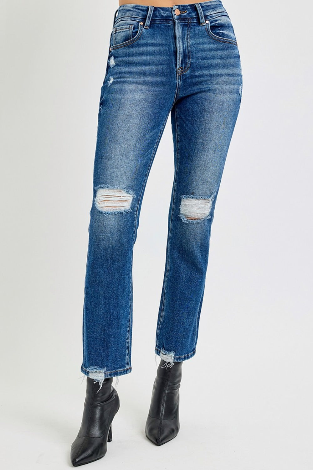 RISEN Full Size High Rise Distressed Crop Straight Jeans Trendsi