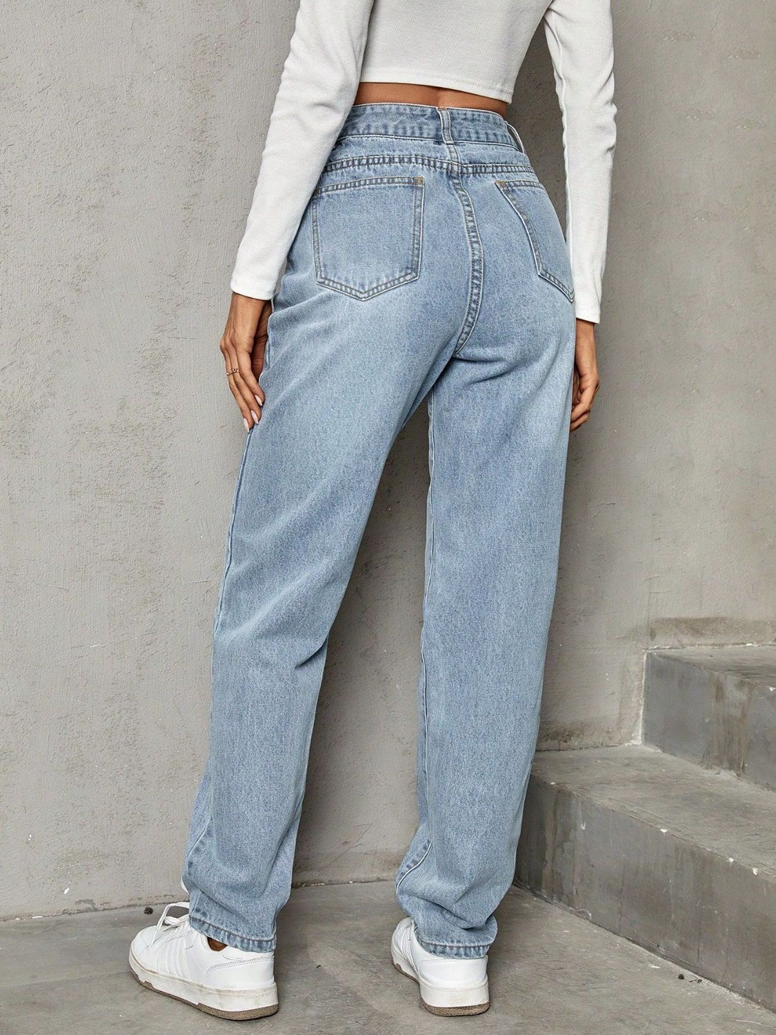 Asymmetric Waist Jeans with Pockets Trendsi