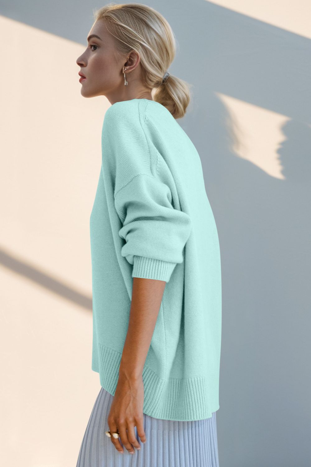 Basic Bae Round Neck Dropped Shoulder Sweater Trendsi