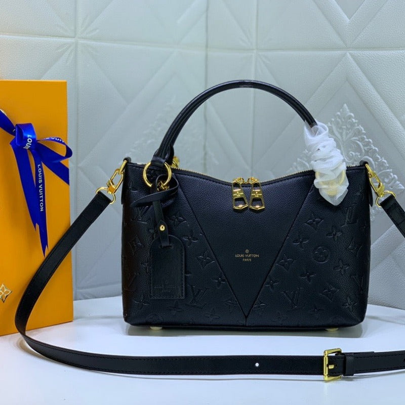 Sneakerhill - Black Monogram Leather Handbag - sneakerhillcom