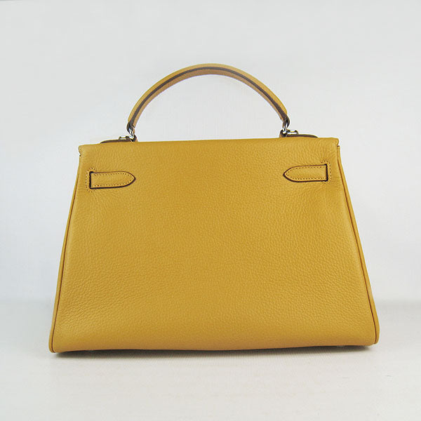 HMS Kelly 32cm Togo Leather Handbag 6108 Yellow Silve Kilta bags