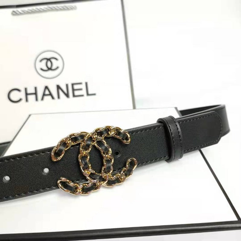 Sneakerhill - Designer Metal and Leather Buckle Belt Black - sneakerhillcom