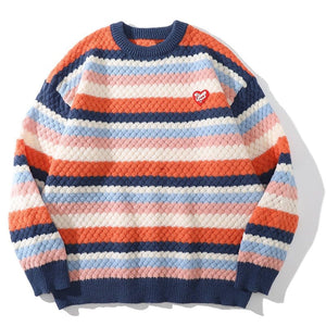 Cable Knit Crewneck Sweater Patchwork Color Sneakerhill