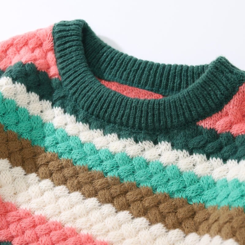 Cable Knit Crewneck Sweater Patchwork Color Sneakerhill