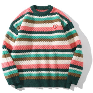 Cable Knit Crewneck Sweater Patchwork Color Sneakerhill