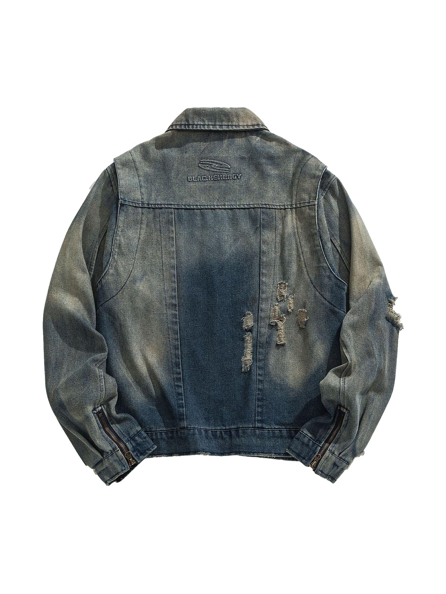 Sneakerhill High Street Hip-hop Distressed Washed Denim Jacket - sneakerhillcom