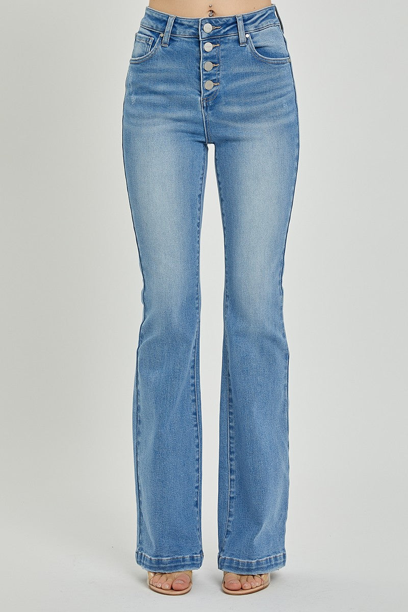 RISEN Full Size High Rise Button Fly Bootcut Jeans Trendsi