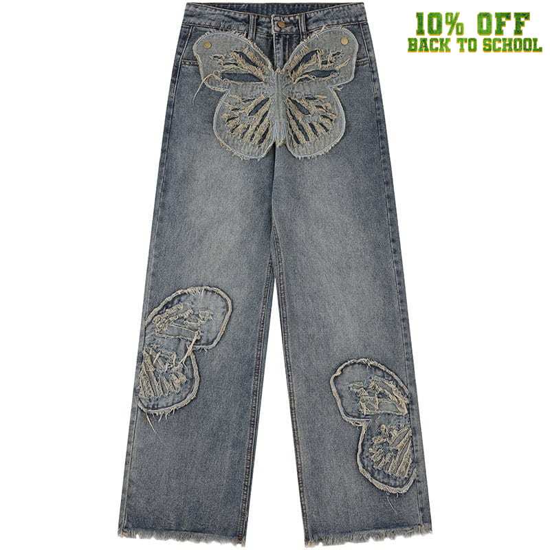 Sneakerhill® Women Wash Jeans Butterfly Patch - sneakerhillcom