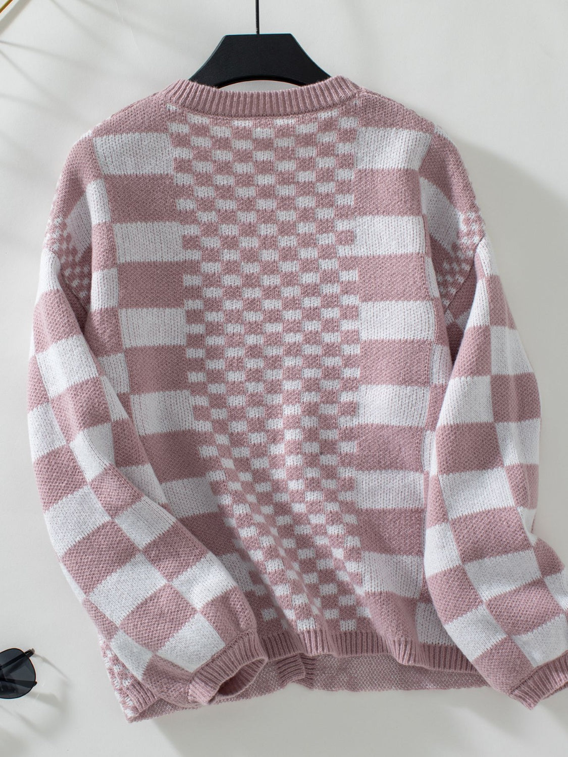 Double Take Checkered Open Front Dropped Shoulder Cardigan Trendsi