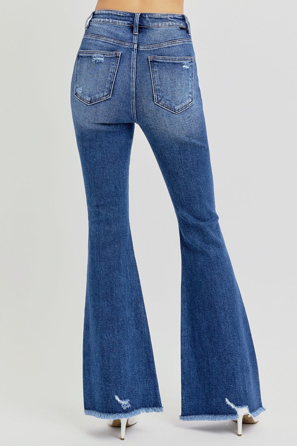 RISEN Full Size High Rise Distressed Raw Hem Flare Jeans Trendsi