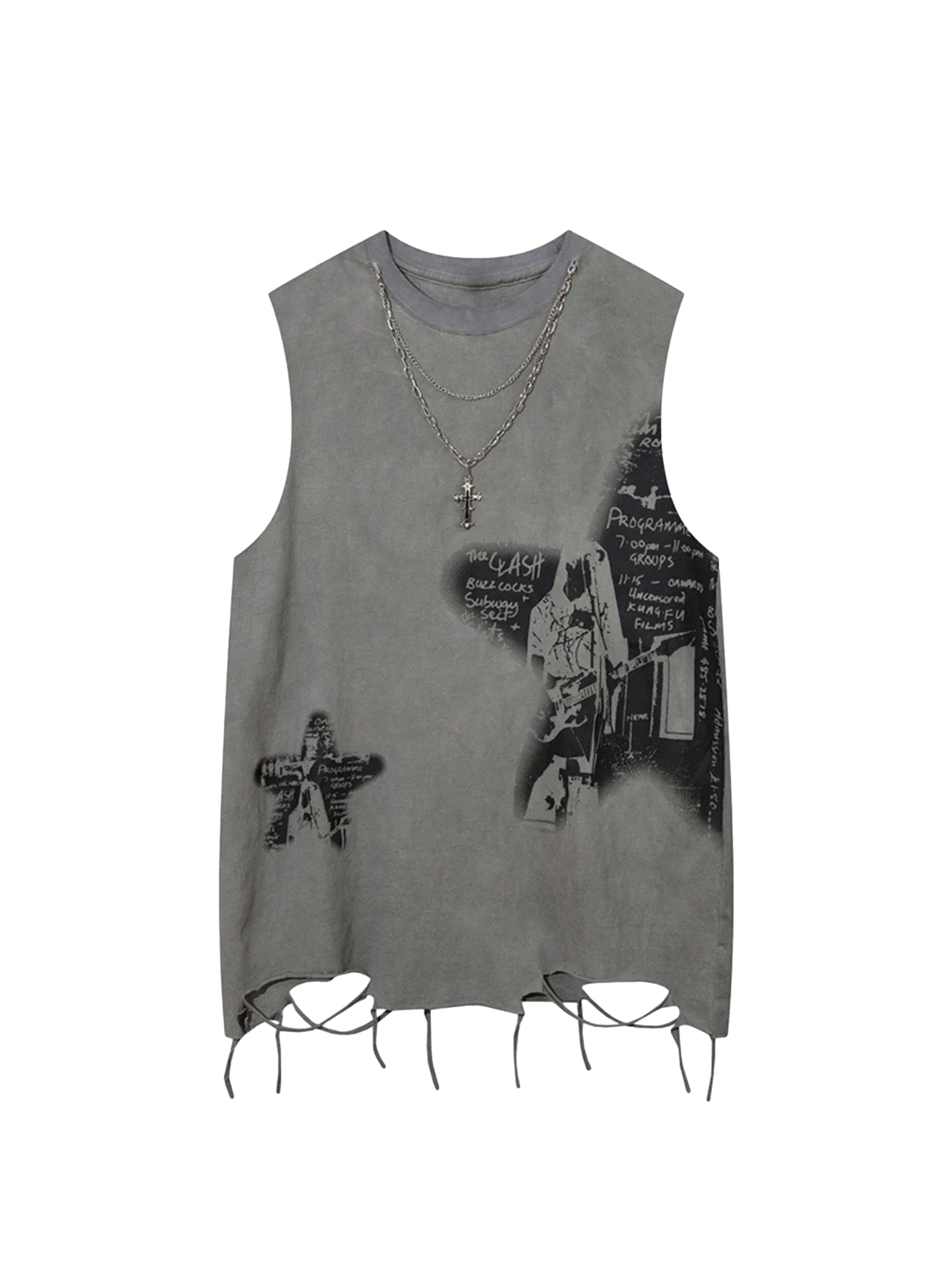 Sneakerhill Vintage Necklace Star Print Hip-hop Tank Top - 2070 SP240312VPJM