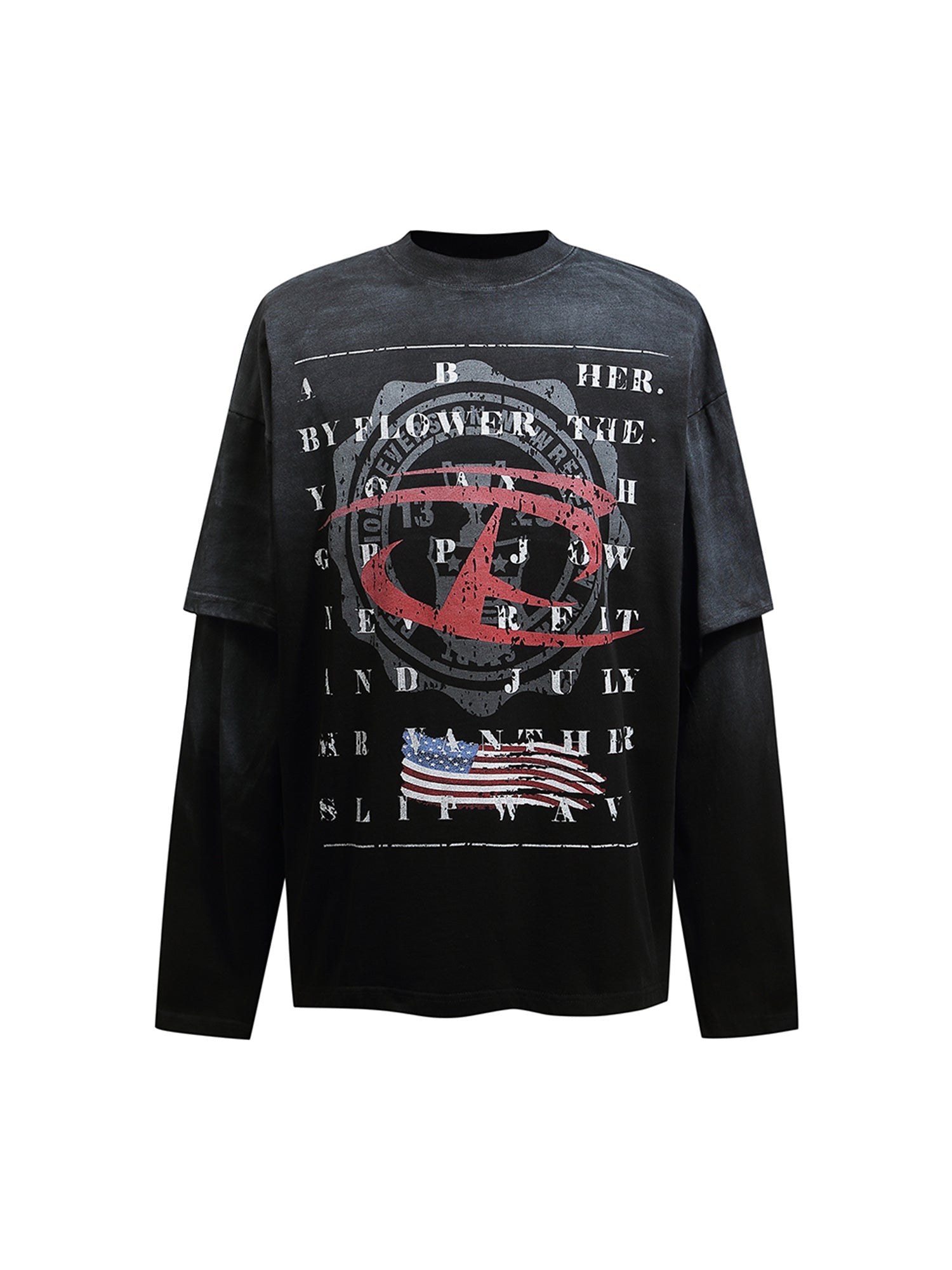 Sneakerhill Retro Spray Mock Two-Piece Long Sleeve T-shirt - 2188 SP240828D9P1