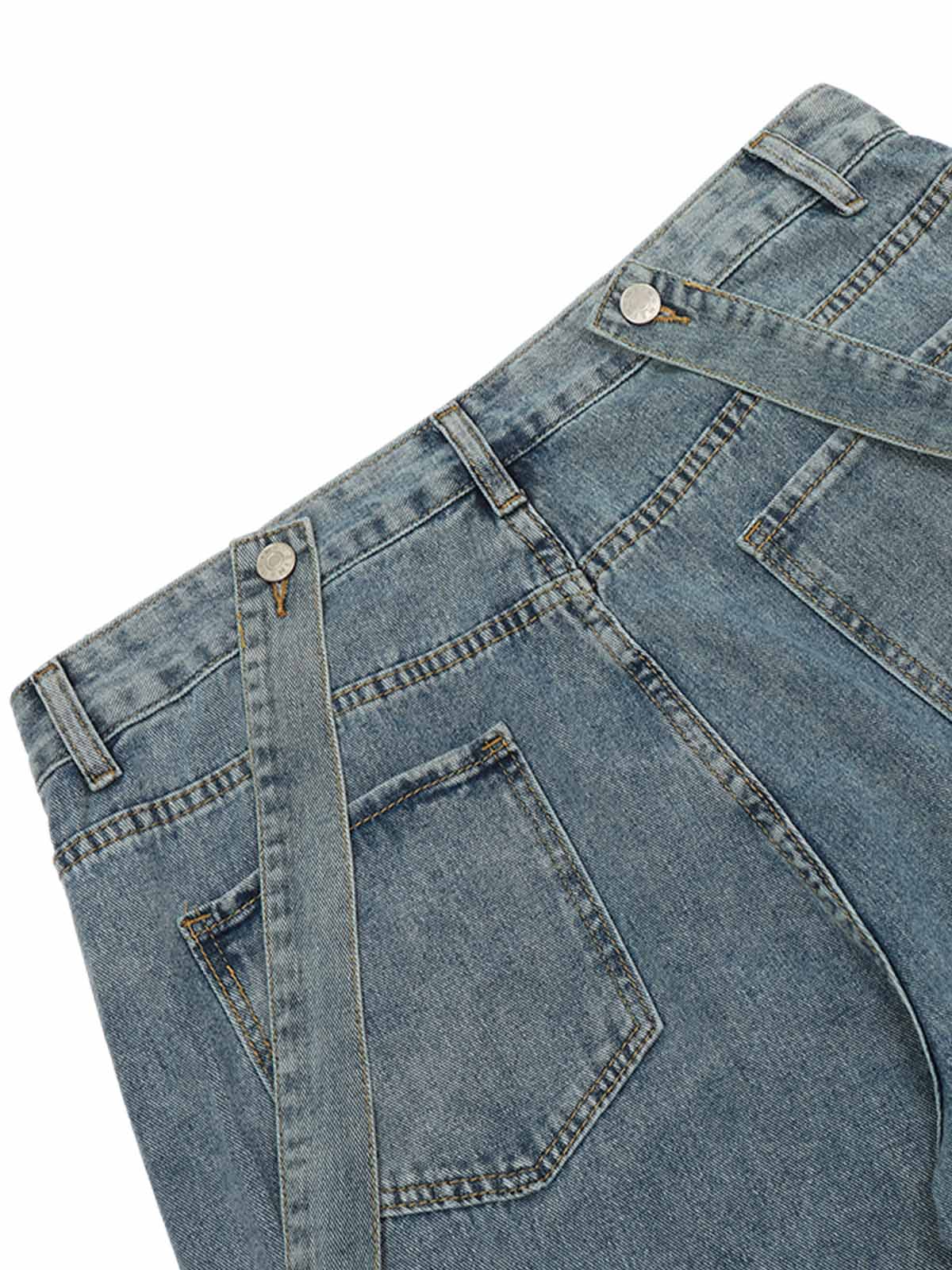 Sneakerhill Retro Detachable Strap Multi-Pocket Jeans - sneakerhillcom