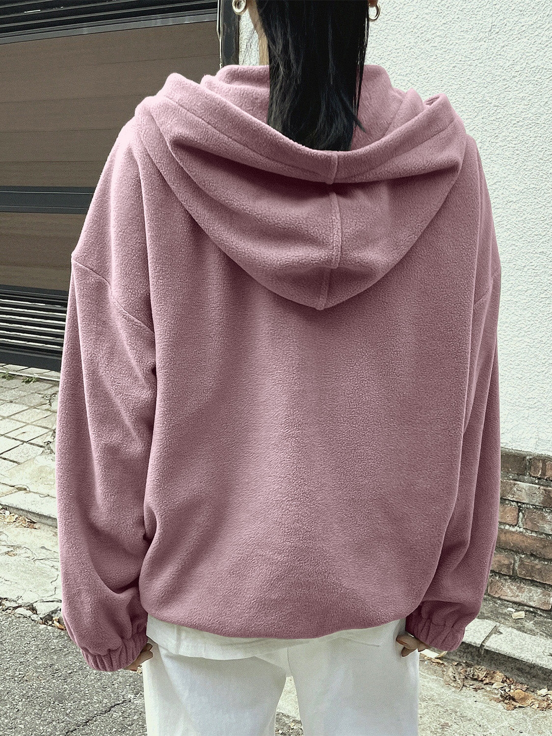 Mountain Quarter Zip Long Sleeve Hoodie Trendsi