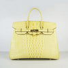 Birkin 35cm Crocodile Head Veins Handbags Yellow Golden Kilta bags