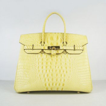 Birkin 35cm Crocodile Head Veins Handbags Yellow Golden Kilta bags