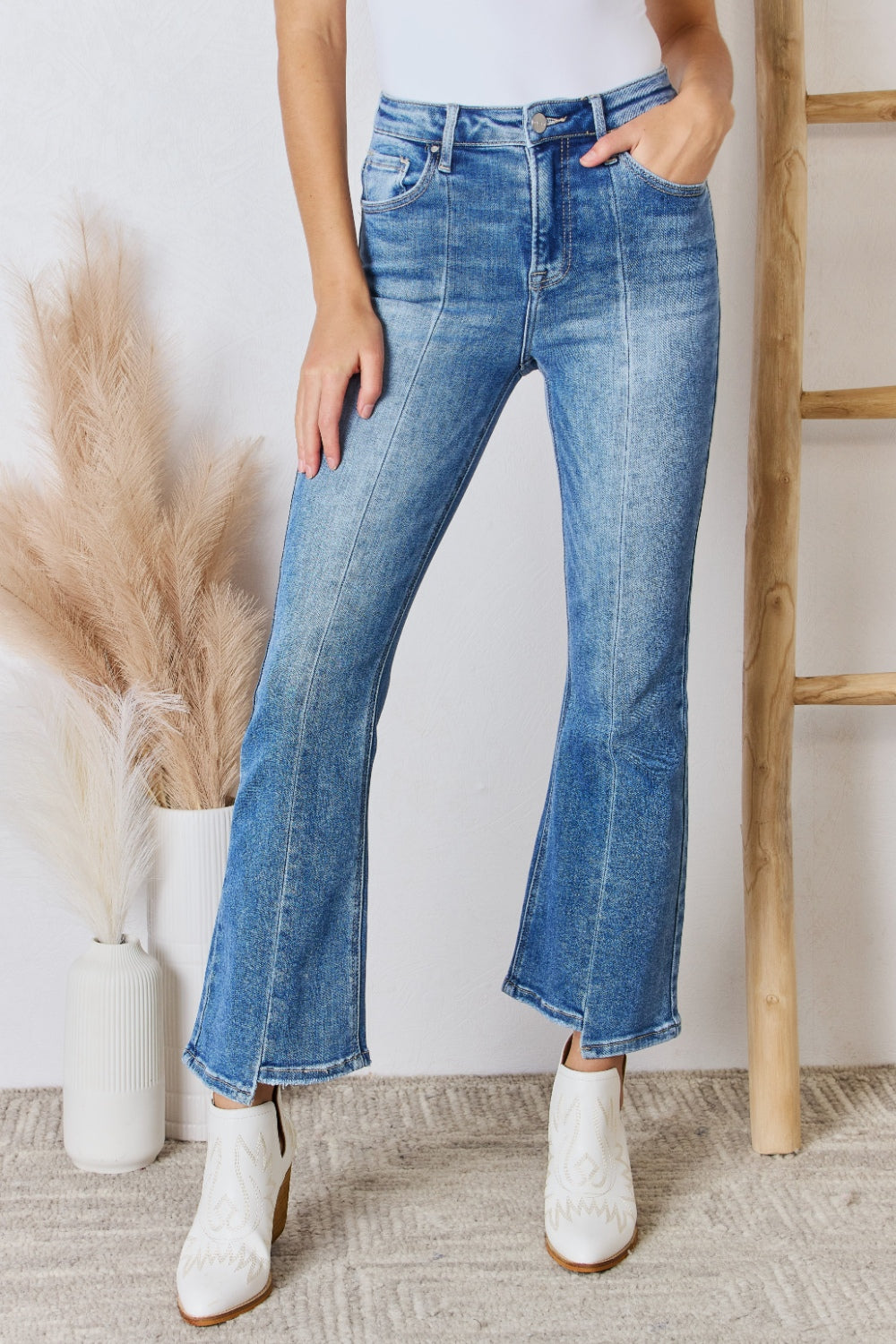 RISEN Full Size High Rise Ankle Flare Jeans Trendsi