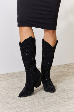 Forever Link Rhinestone Knee High Cowboy Boots Trendsi