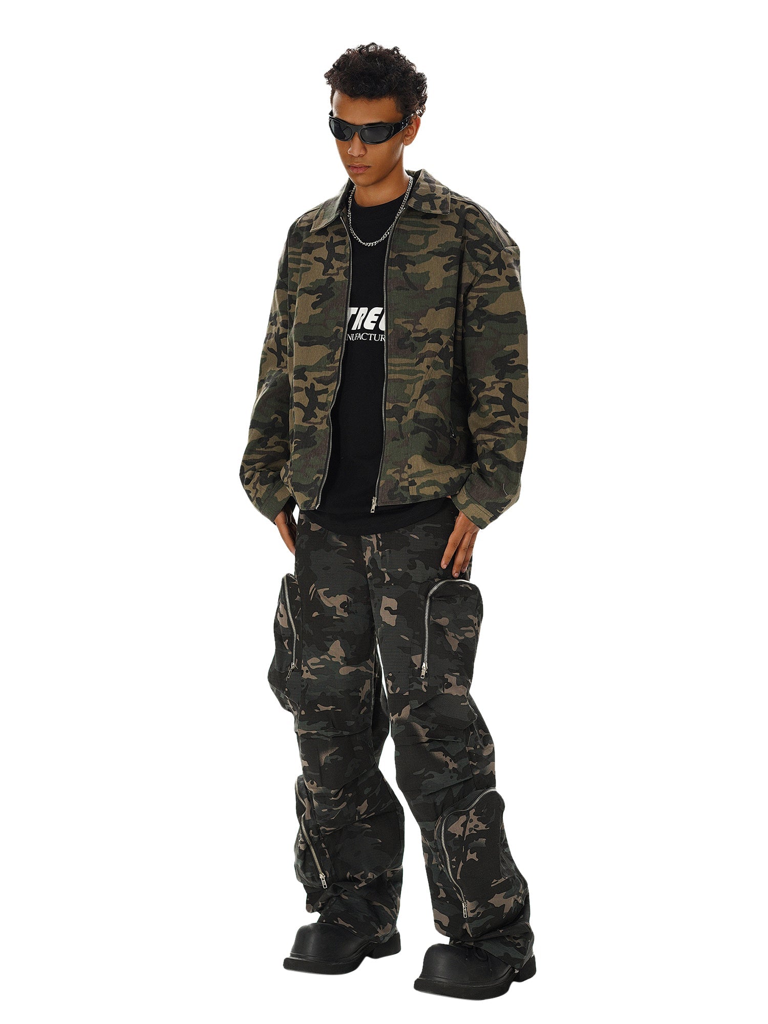 Sneakerhill Hip-hop Shoulder Pad Camouflage Washed Jacket - sneakerhillcom