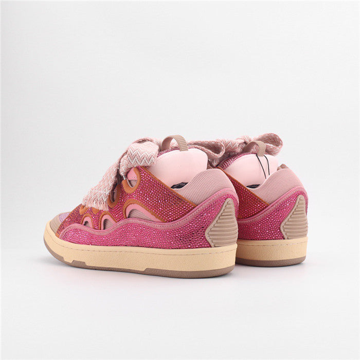 Premium Women New Leather Curb Sneakers Pink - sneakerhillcom